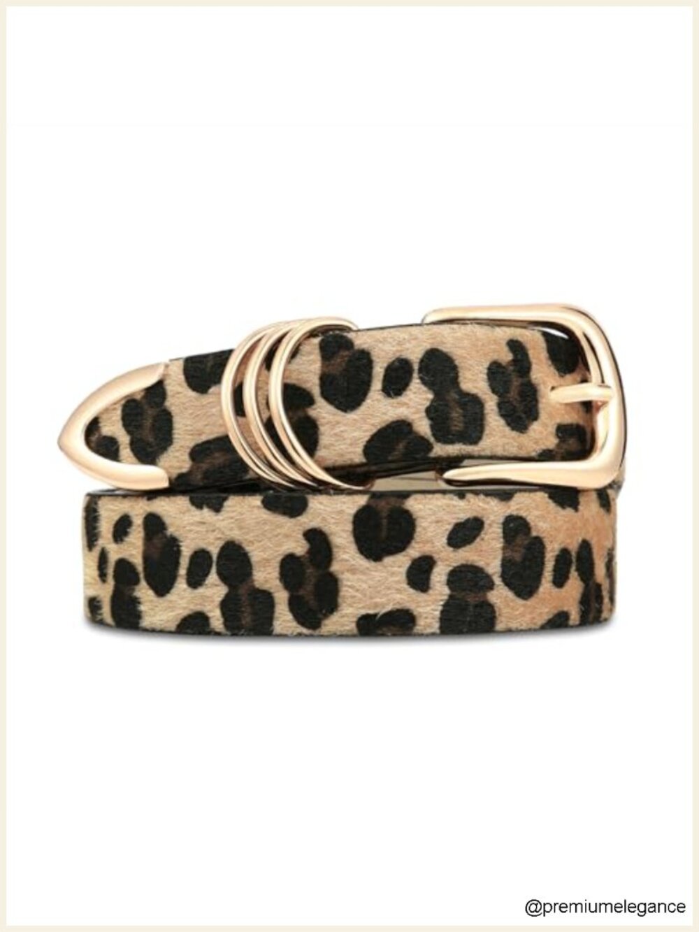 Women's Faux Leather Leopard Print Belt with Gold Buckle